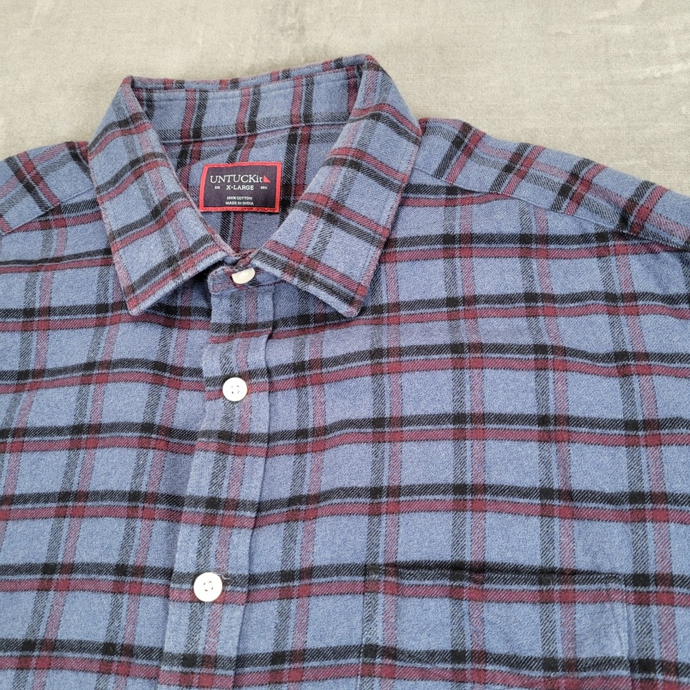 UNTUCKit Mens XL Blue Plaid Flannel Button Down Shirt Cotton‎ Long Sleeve XL